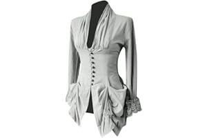 SHOPESSA Womens Gothic Renaissance Blouse with Corset Puff Sleeve Irregular Steampunk Victorian Shirts Halloween Costume