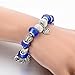 Long Way® Silver Plated Snake Chain Glass Crystal Beads Heart Charm Bracelet for Women (Blue)