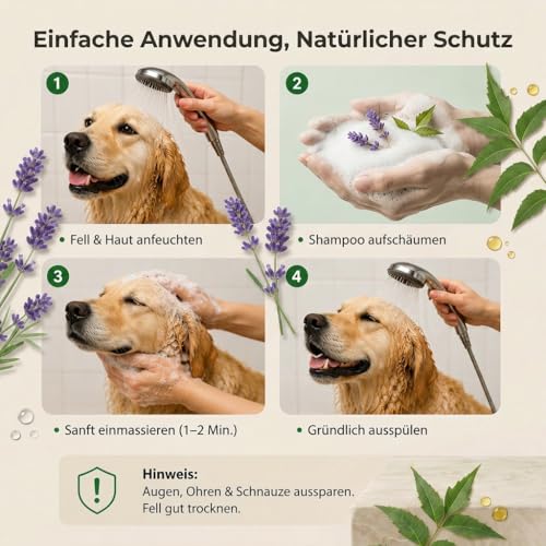Premium Neem Dog Shampoo for Dogs 250 ml - With Neem Oil & Lavandin Oil - Supports Itching, Mites, Fleas & Ticks - Skin-friendly, Nourishing & Easy to Comb - For Natural Grooming