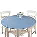 Collections Etc. Patterned Fitted Table Cover with Soft Flannel Backing and Durable Wipe-Clean Vinyl Construction, Blue Print, Round