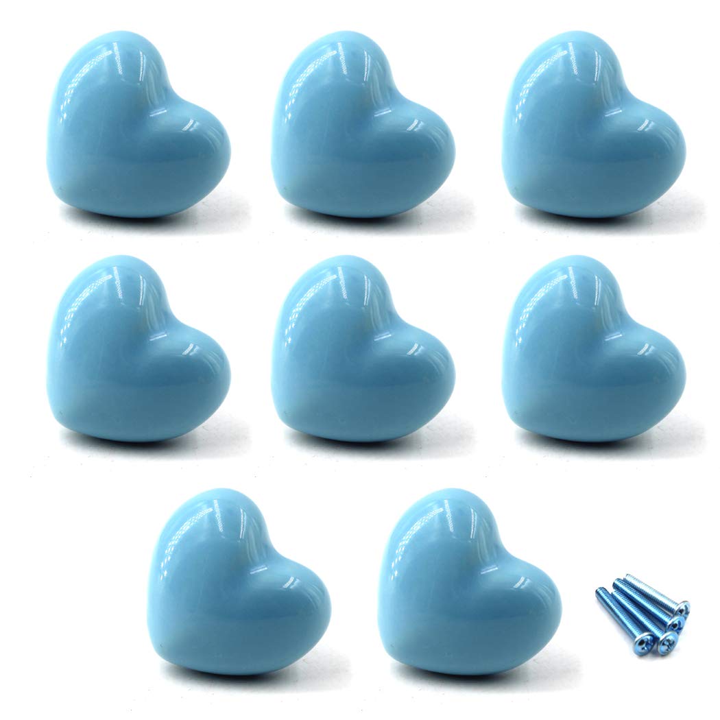 SeeRaphee Blue Ceramic Cabinet Handles Drawer Pulls Heart Shape Cupboard Knobs for Kitchen Knobs Kids Room Cabinets Closets Toy Organizer Box Bookcase-8PCS