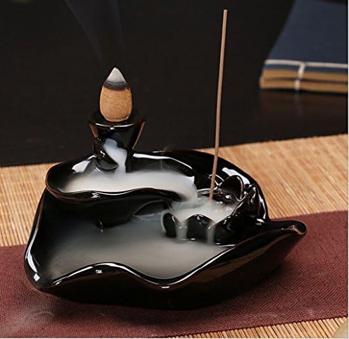 YZGS Porcelain Ceramic Glaze Smoke Cone Burner Backflow Incense Censer Tower Holder For Home Car Decor Buddhist Yoga Meditation SYLH