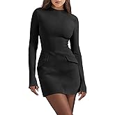 Cicy Bell Womens Long Sleeve Bodycon Dress Mock Neck Slim Fit Party Cocktail Fall Mini Blazer Dresses