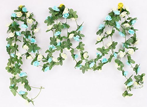 NewCYA 8.2FT Fake Rose Garland Flowers Vine Artificial Plants for Home Wedding Party Home Birthday Festival Decoration –Blue and White Pack of 2