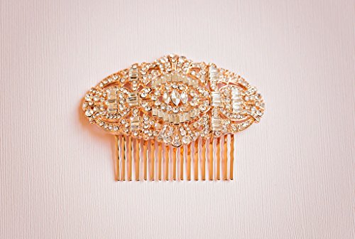 EVER FAITH Women's Austrian Crystal Bridal Art Deco Hair Side Comb Clear Rose Gold-Tone