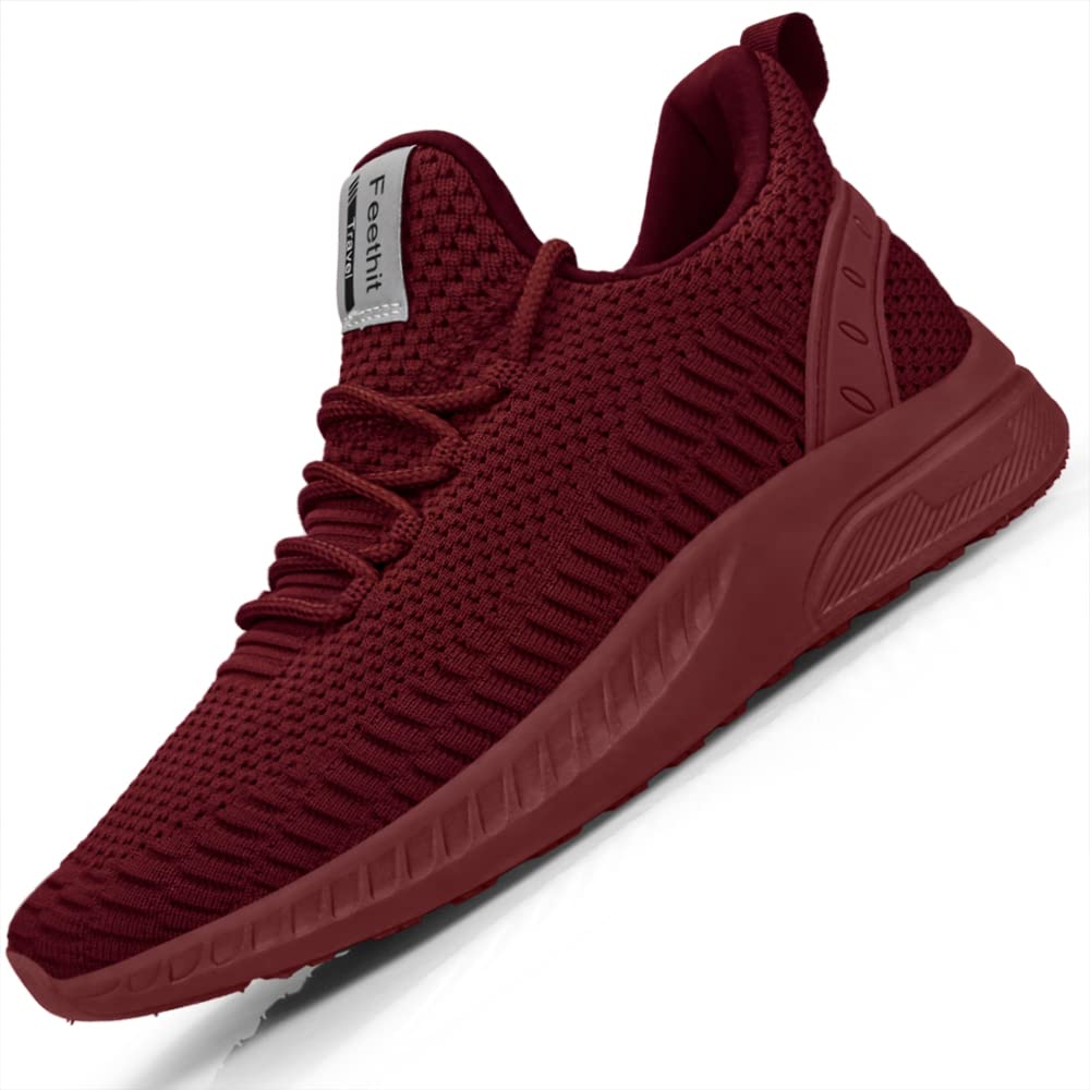 Photo 1 of Feethit Mens Slip On Walking Shoes Blade Tennis Shoes Non Slip Running Shoes Lightweight Workout Shoes Breathable Mesh Fashion Sneakers Burgundy Size 12