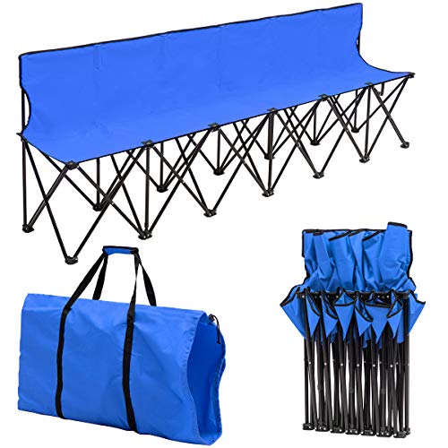Giantex Portable Folding 6 Seats Chair Sideline Bench W/Seat Backs & Carry Bag Sports Team Camping (Blue) - Thumbnail 7