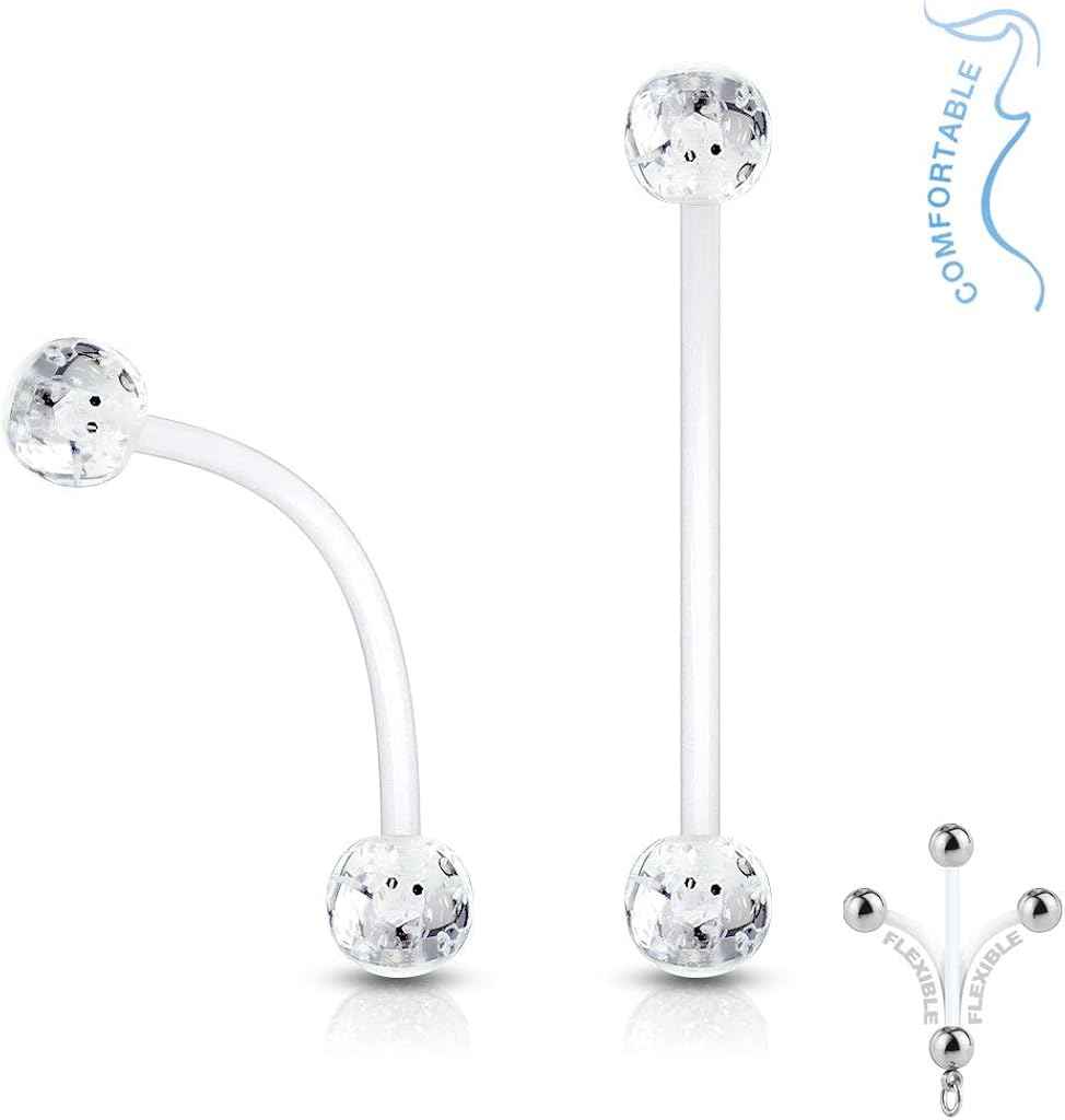 PiercedOff Bioflex 1.6mm Retainer with 6mm Clear Glitter Balls - Bar Length 25mm