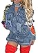 Pxmoda Women Patchwork Printed Back Denim Jacket (S, Blue)