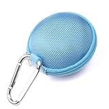 Case Star ® Light Blue Earphone handsfree headset HARD EVA Case - Clamshell/MESH Style with Zipper Enclosure, Inner Pocket, and Durable Exterior + Silver Climbing Carabiner+Case star cellphone bag
