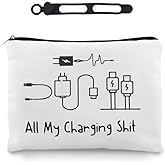 Funny Charging Makeup Bags for Women Men All My Charging Shit Travel Cosmetic Bag for Daughter Friends Birthday Christmas Gift for Women Men Charger Organiser Bags with Zipper Toiletry Bag Pouchs