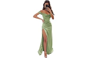 YILIS Women's Off Shoulder Mermaid Prom Dresses with Slit Long Satin Corset Formal Party Gowns Bridesmaid Dresses