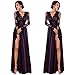 iLUGU Bodycon Maxi Dress for Women Lace Long Sleeve Deep V-Neck Empire Line High Split Party Ball Prom Wedding Gown