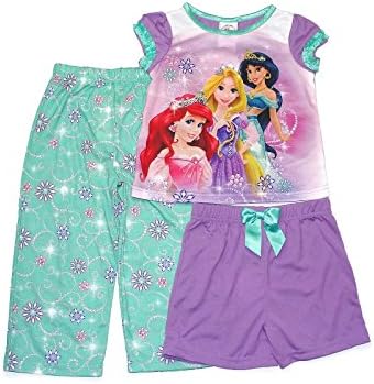 Dsney Princesses Girl's Size 4T Jasmine, Ariel and Rapunzel 3-Piece Pajama Set