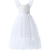 Girl A-Line Straight Tulle Tutu Dress Tie Back Summer Sleeveless Lace Flower Girl Dress for Birthday Party