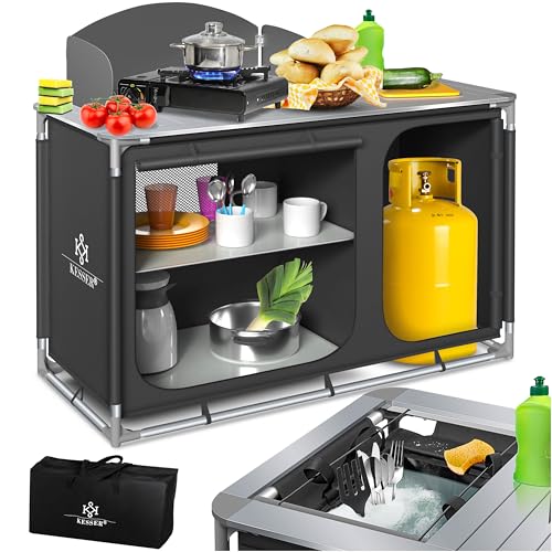 KESSER® Campingküche | Inkl. Tragetasche | Campingschrank Faltschrank | mit Aluminiumgestell | Reiseküche | Küchenbox | Zeltschrank | Outdoor Camping