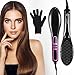 HOCOSY Hair Straightener Brush, Anti-scald Electric Ionic Straightening Comb with Ceramic Heating, 250℉-390℉ Adjustable & Auto-Off Function Hair Brush, Portable Hair Comb for Thick & Frizzy Hair