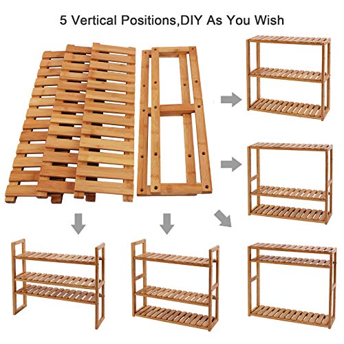 SONGMICS Bamboo Bathroom Shelf, 3Tier Adjustable Plants Rack, Wall
