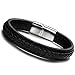 ORAZIO Leather Bracelet Braided Bangle for Men Stainless Steel Clasp,8.5 Inches,LB07B-8.5