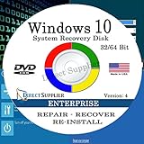 Windows 10 - 32/64 Bit DVD SP1, Supports ENTERPRISE Edition. Recover, Repair, Restore or Re-install Windows to Factory Fresh!