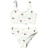 SHENHE Girl's Swimsuits 2 Piece Scoop Neck Cherry Print Bikini Set Crop Tank Bathing Suits