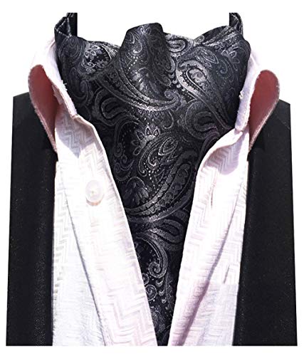 MENDENG Mens Black Grey Paisley Woven Silk Cravat Necktie Scarf Formal Ascot Tie