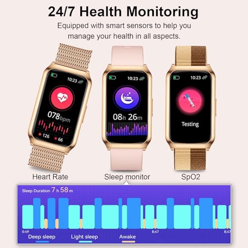 Reloj Inteligente Mujer, 1.47” HD Smartwatch con Marco de Aleación de Aluminio, Oxímetro Sueño Pulsometro, 100+ Modos Deportivos, Pulsómetro, IP68 Impermeable Smart Watches para iOS Android, 3 Correa