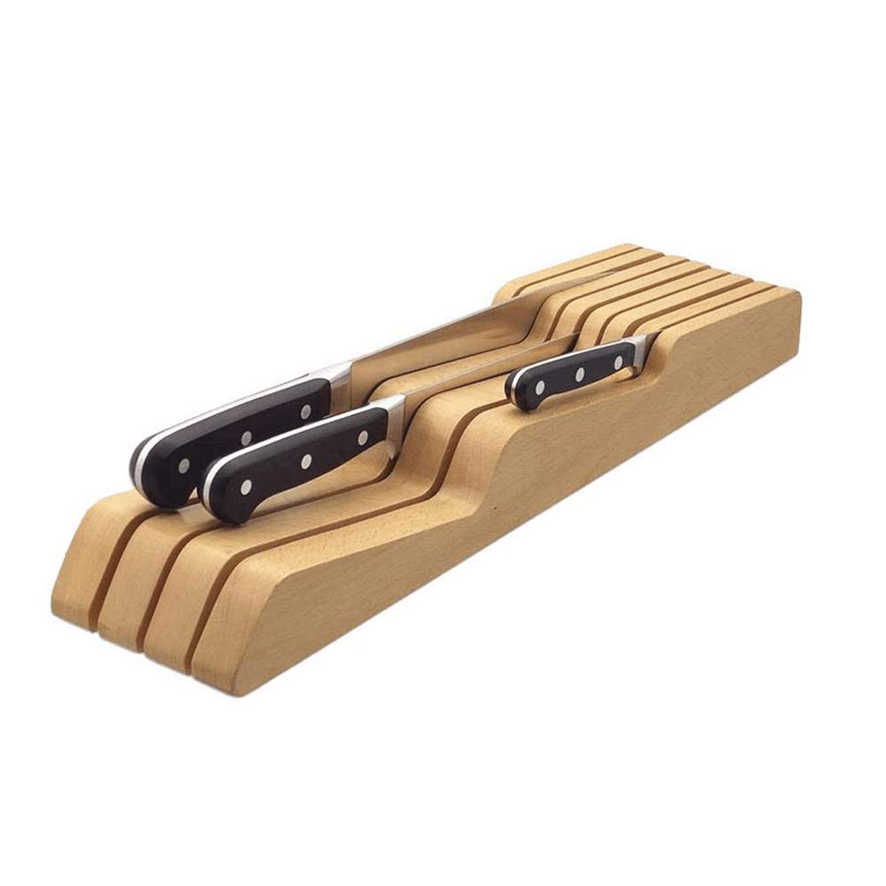 7 Slot Beech Wood in Drawer Knife Cutter Block Holder Rest for Kitchen Organisation Tool