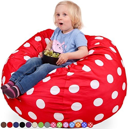 Oversized Bean Bag Chair in Flaming Red &amp; White Polka Dots - Machine Washable Big Soft Comfort Cover &amp; Memory Foam Filler - Cozy Lounger &amp; Bed - Kids &amp; Teens Love This Huge Sack -Panda Sleep Furniture