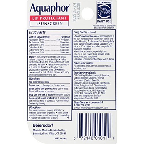 Aquaphor Lip Repair Lip Balm with Sunscreen, Lip Protectant, Lip Balm