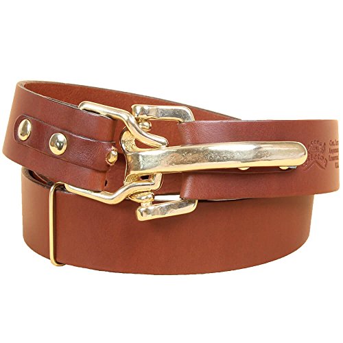 Brown Leather Mens Belt Adjustable No. 5 Brass Cinch Buckle Large USA Made Italian Bridle Unique Design 1 3/8 in wide
