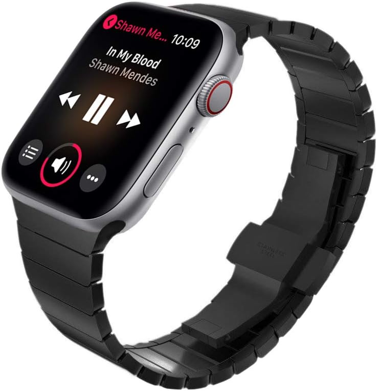 KADES Solid Stainless Steel iWatch Band Link Bracelet Compatible for Apple Watch Series 3/2/1 38mm & Series 4 40mm (Butterfly Clasp, Black)