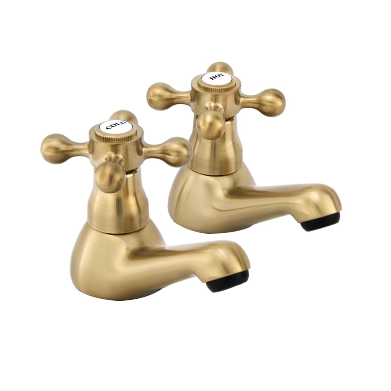 Gold Bath Taps Pair, HEXMIXER Victorian Bathroom Sink Taps G3/4 for Bathtub, 1/4 Turn Brushed Golden Brass Traditional Bath Pillar Tap 065AGO
