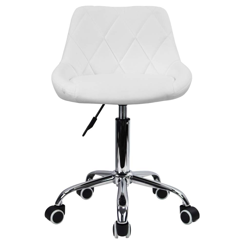 KKTONER Office Computer Desk Chair Mid Back PU Leather Height Adjustable Swivel Modern Task Chair Home Vanity Chair Drafting Work SPA Salon Stools with Wheels (White)