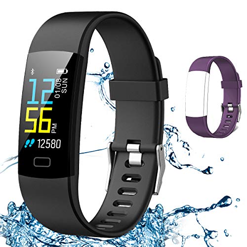 Juboury Fitness Tracker HR, Activity Tracker Watch Heart Rate Monitor, Waterproof Smart Bracelet Step Counter, Calorie Counter, Pedometer Watch Kids Women Men, Android & iOS (Black)