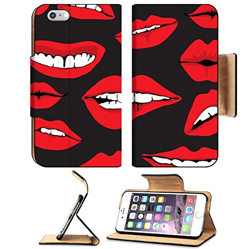 MSD Premium Apple iPhone 6 Plus iPhone 6S Plus Flip Pu Leather Wallet Case iPhone6 Plus IMAGE ID: 13777125 Seamless background with different red lips over dark funny illustration