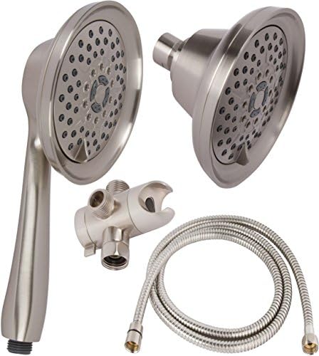 Massage & Mist Shower Head Combo - Dual High Pressure, Adjustable Handheld & Fixed Showerheads With Hose & Diverter And Double Removable Rainfall Spray Heads - Brushed Nickel