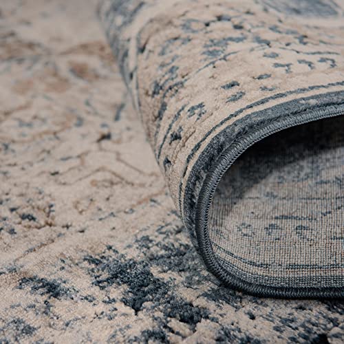 Unique Loom Chateau Collection Area Rug Roosevelt (5' 1" x 8' Rectangle, Dark Blue/ Beige