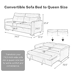 ERYE 3 in 1 Upholstered Futon Loveseat Convertible