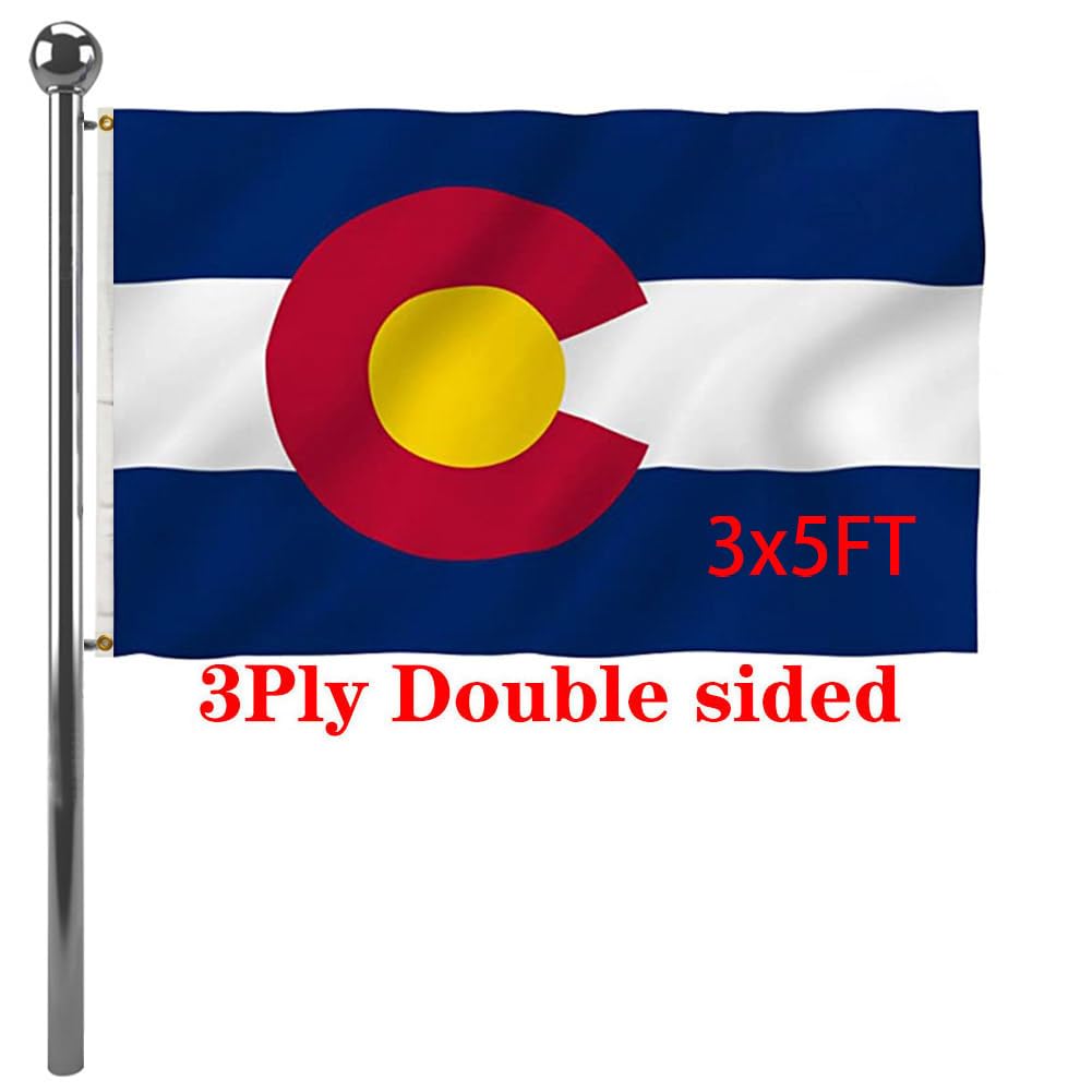 Photo 1 of Jayus Double Sided Colorado Sates Flags 3x5 FT Outdoor - Vivid Colors 3Ply CO Colorado Flags Banners- 220D Heavy Duty 100% Polyester with 2 Brass Grommets