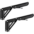 Sumnacon Sturdy Folding Shelf Brackets - Heavy Duty Metal Triangle Table Bench Folding Shelf Bracket 10 Inch, 2 Pcs Folding Shelf Hinge Wall Mounted, Max Load 132lb (Black)