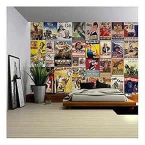 Peel and Stick Wallpapaer - American Posters Collage with Vintage War Propaganda and Classic Movie Posters | Removable Large Wall Mural 66"x96"