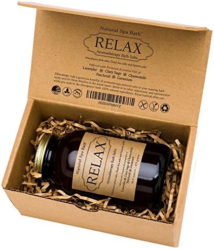 Relax Bath Salts Gift Set - 100% Natural Stress Relieving Aromatherapy Blend Made in USA with Essential Oils infused into Himalayan, Dead Sea and Epsom Salts includes Exfoliating Gloves