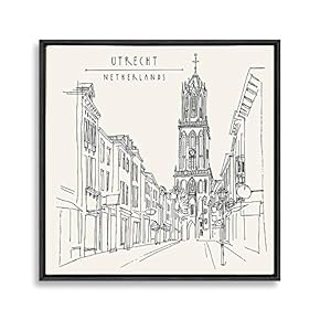 Framed Canvas Wall Art Travel Architecture Sketch Canvas Prints Home Artwork Decoration for Living Room,Bedroom - 24x24 inches