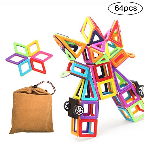 Magnetic Blocks,ITOY&IGAME Magnetic Blocks Building Set Toys 64pcs Magnetic Block Set Magnetic Tiles Set Educational Building Construction Toys for Toddler Kids With Carry Bag