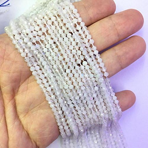 Realgem-Natural White Moonstone Beads 2mm Facted Tiny Gemstone Loose Beads，Specer Beads,Seed Beads,One 15.5" Full Strand for Jewelry Making specer Beads