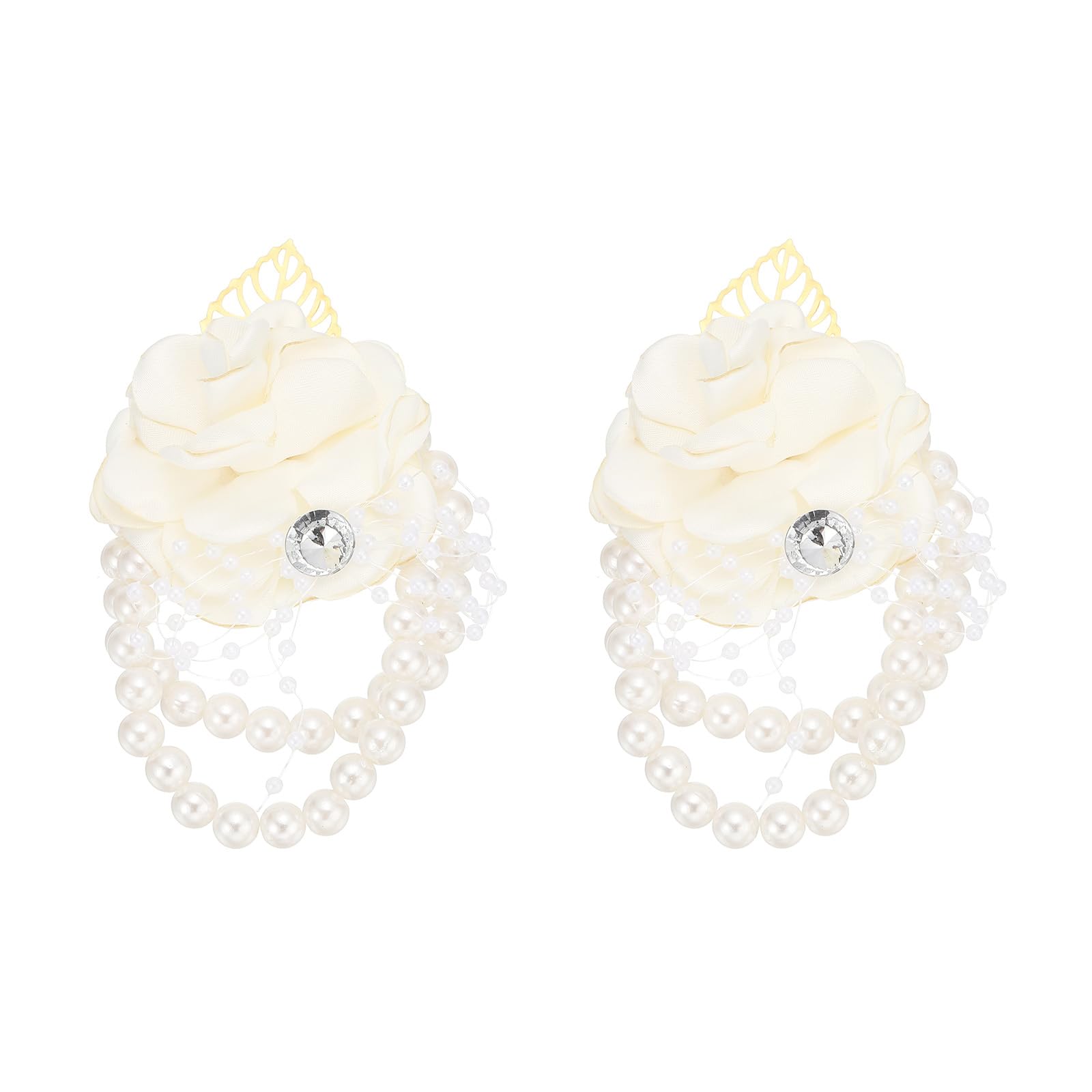 PATIKIL Rose Bridesmaid Wrist Flower, 2 Pack Artificial Rose Flower Wrist Corsage Bride Wrist Corsage for Wedding Party Ceremony, Cream Color
