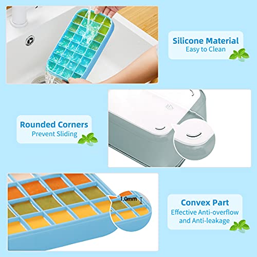 Ice Cube Trays With Lid And Bin - Silicone Ice Cube Tray For Freezer Bpa Free - Ice Molds Bucket - Ice Box Holder Comes With Ice Container (Dark Blue, Silicone suits-32 cubes)