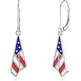 Midari 925 Sterling Silver American Flag Earrings for Women, Hypoallergenic Red White Blue Patriotic Heart Star Sunflower Dangle Earrings, USA Flag Jewelry Gift for Mom Her