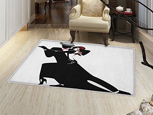 Girls Door Mat outside Man and Woman Partners Romantic Dance Tango Waltz Love Valentines Rhythm Music Art Bathroom Mat for tub Non Slip Black White